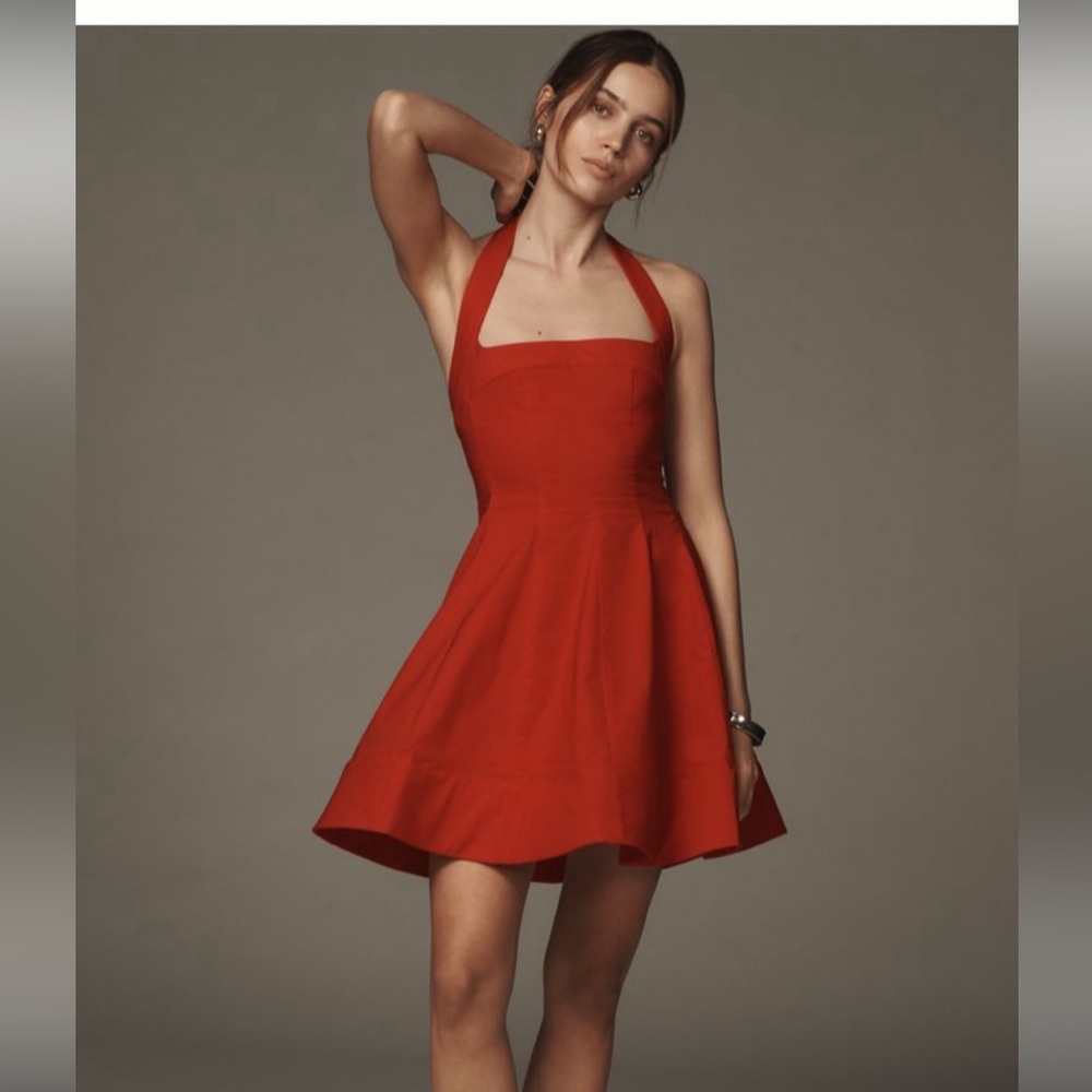 Anthropologie Maeve Square-Neck Fit-and-Flare Mini Dress Red medium